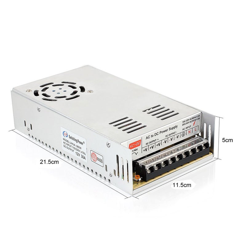 SUPERNIGHT مزود الطاقة المتنقل SUPERNIGHT 12V 30A، 110-240 فولت تيار متردد إلى تيار مستمر 360 واط محول عالمي منظم لمشغل الطابعة ثلاثية الأبعاد، CCTV، راديو، أضواء شريط LED، مشروع الكمبيوتر - Image 2